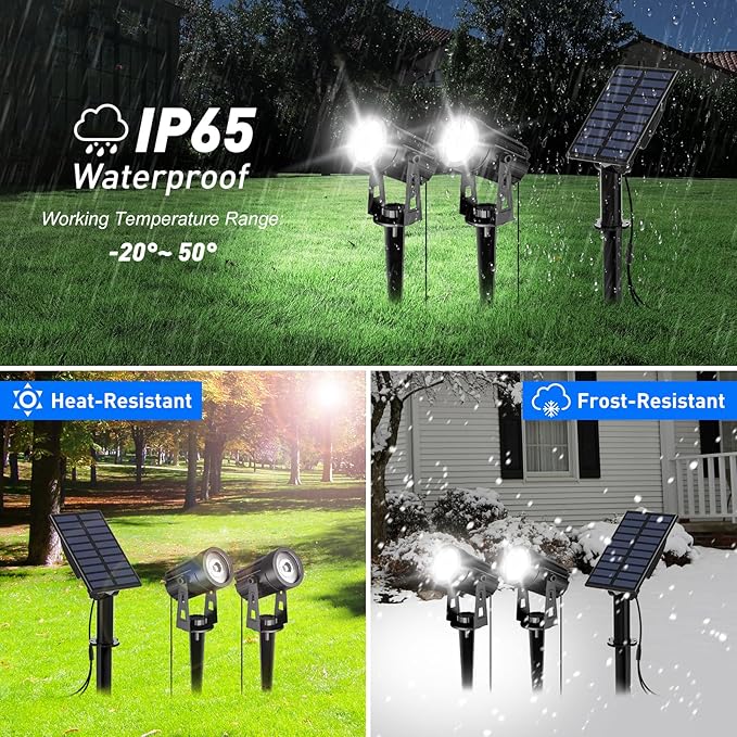 T-SUN Solar Spotlights Outdoor Waterproof, 2-in-1 Solar Landscape Spotlights LED Garden Spot Lights for Yard Tree Garden Pond Pool Area (White)