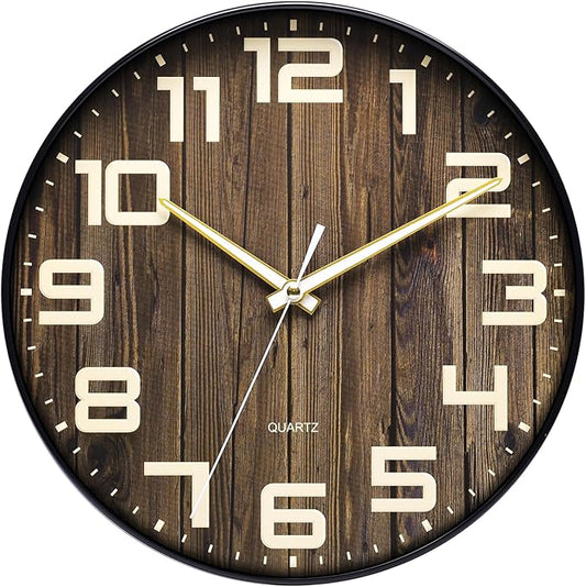 NUOVO Wall Clock Wood Tone Continuous Second Hand Wall Clock Arabic Numeral Clock Simple Interior (30 cm/ 12")