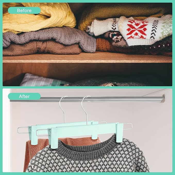 20 Pack Pants Hangers with Adjustable Non-Slip Clips Anti-Rust Hanging Hook for Trouser,Skirts,Jeans,Clothes Hangers Green