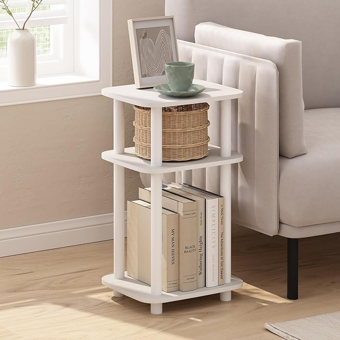 Furinno Just 3-Tier Turn-N-Tube Curve End Table, Side Table, 1-Pack, White/White