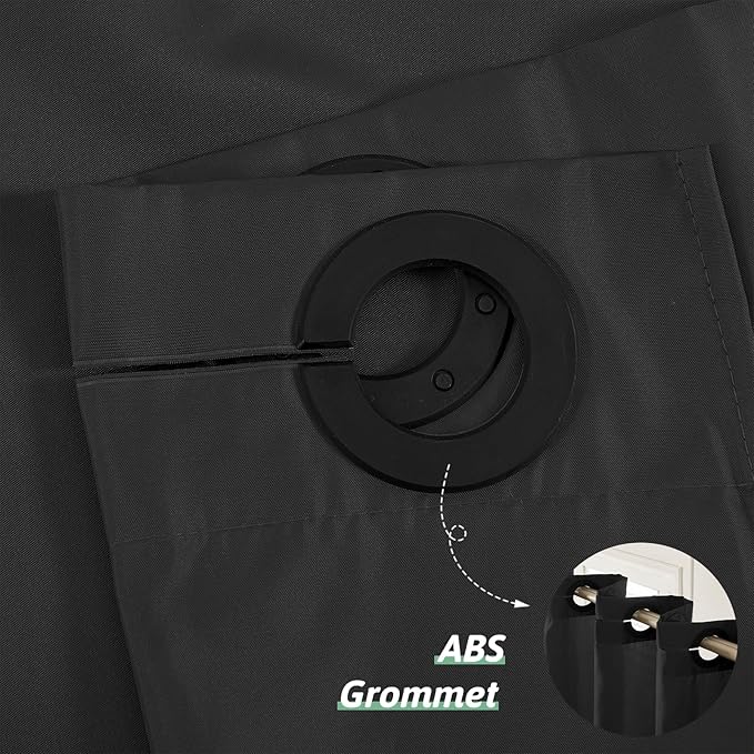 Furlinic No Hooks Needed Black Shower Curtain or Liner,Polyester Fabric Bathroom Curtains with 6 Split Grommets,Waterproof & Machine Washable,Stall Size,48x78 Inch