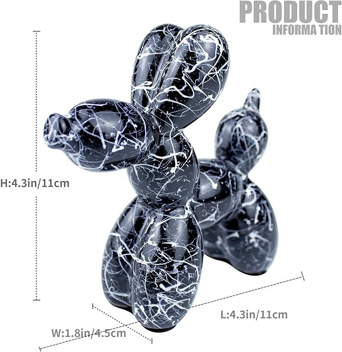 Creative Balloon Dog Statues Small Ceramic Animal Sculpture Modern Home Decor Living Room Desktop Decorations Bedroom Office Cabinet Ornament (Black-B)