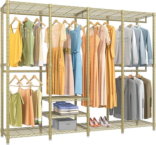 VIPEK V40 Wire Garment Rack Heavy Duty Clothes Racks for Hanging Clothes, Multi-Functional Metal Clothing Racks Bedroom Freestanding Wardrobe Closet Rack, 76" Lx15.7 Wx76.4 H, Max Load 1110lbs, Gold