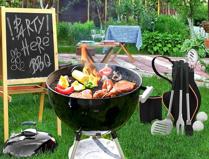 POLIGO 7PCS Golf-Club Style BBQ Tools Set Grilling Tools with Rubber Handle - Stainless Steel Grill Accessories for Outdoor Grill Set Premium Grill Utensils Set Christmas Birthday Gifts for Men Dad