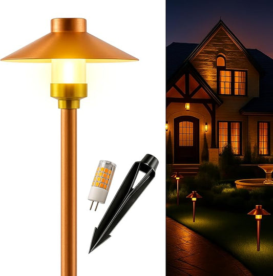 LED Pathway 126 Landscape Light 12V Solid Copper Low Voltage 4W G4 LED Light Bulb Warm White Included Outdoor Mushroom Security Garden Patio Area Light for Beautiful Bright Long Lasting