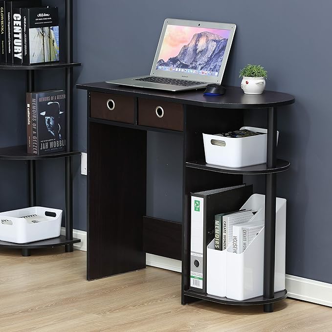 Furinno Go Green Home Laptop Notebook Computer Desk/Table with 2 Drawer Bins, Dark Walnut