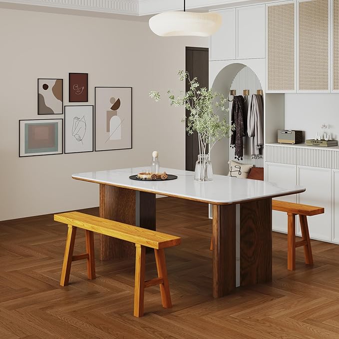 Handmade Solid Wood Noodle Bench 45 in Long Farmhouse Bench for End of Bed Entryway Slim Shoe Storage Stool Entry Stool Hallway Dining Farmhouse or Living Room