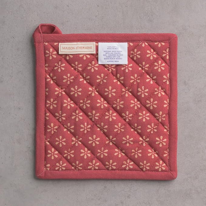Maison d' Hermine Pot Holders Set 100% Cotton Heat Resistant Potholders 8" x 8" Hot Pads with Loop for Thanksgiving Christmas Decorations BBQ Cooking Baking Handling Hot Pans (Pack of 2, Romane)
