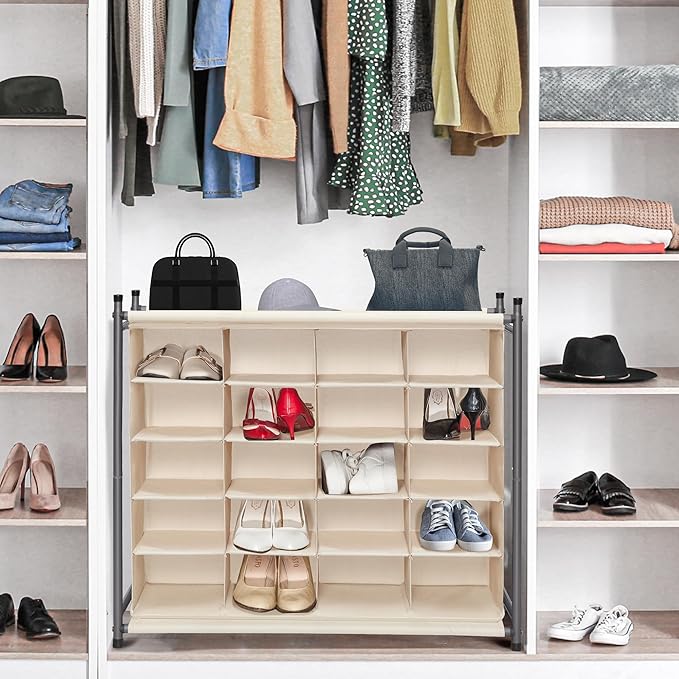 STORAGE MANIAC Stackable Shoe Cubby Organizer, Free Standing Shoe Cube Rack for Entryway, Bedroom, Apartment, Closet, 20-Cube Beige