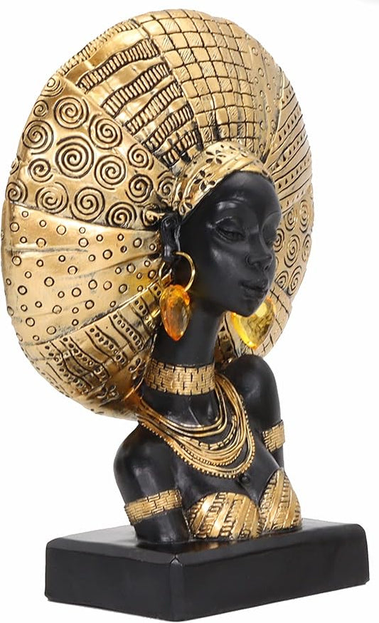 African Statues for Home Decor, Sculptures Decorations for Living Room, 10'' African Lady Art Bust Figurines, Black Vintage Aesthetic Ornament for Shelf and Tables, Décor Accents Gifts for Women