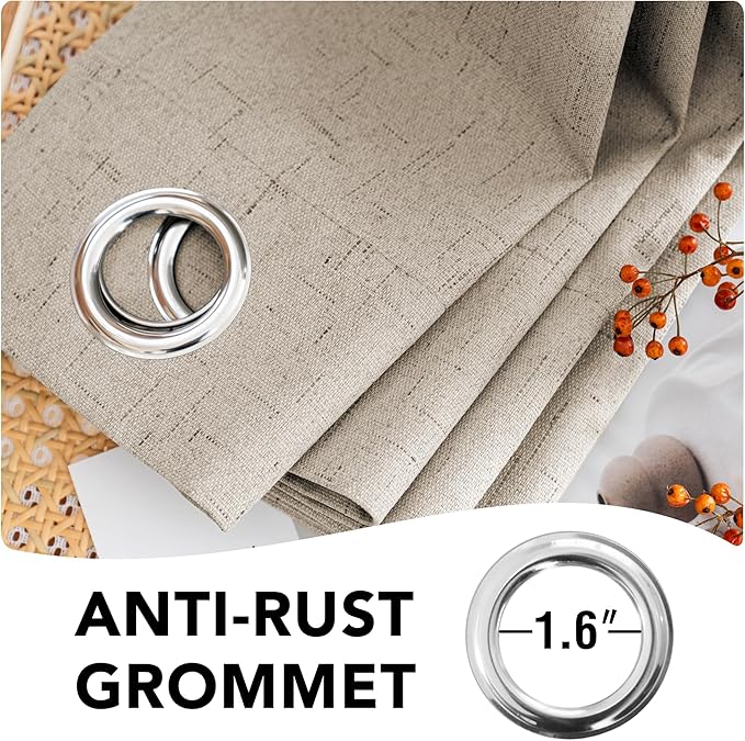 H.VERSAILTEX 100% Blackout Curtains for Bedroom Thermal Insulated Linen Textured Curtains Heat and Full Light Blocking Drapes Living Room Curtains 2 Panel Sets, Cobblestone, 52x84 Inch