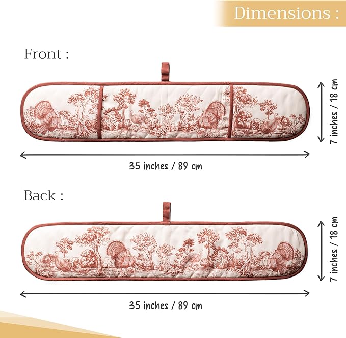 Maison d' Hermine Double Oven Mitt (7" x 35") 100% Cotton Heat Resistant BBQ Cooking Gloves with Loop for Thanksgiving Christmas Decorations Baking Cooking Handling Hot Pan (Holy Jouy - Brown)