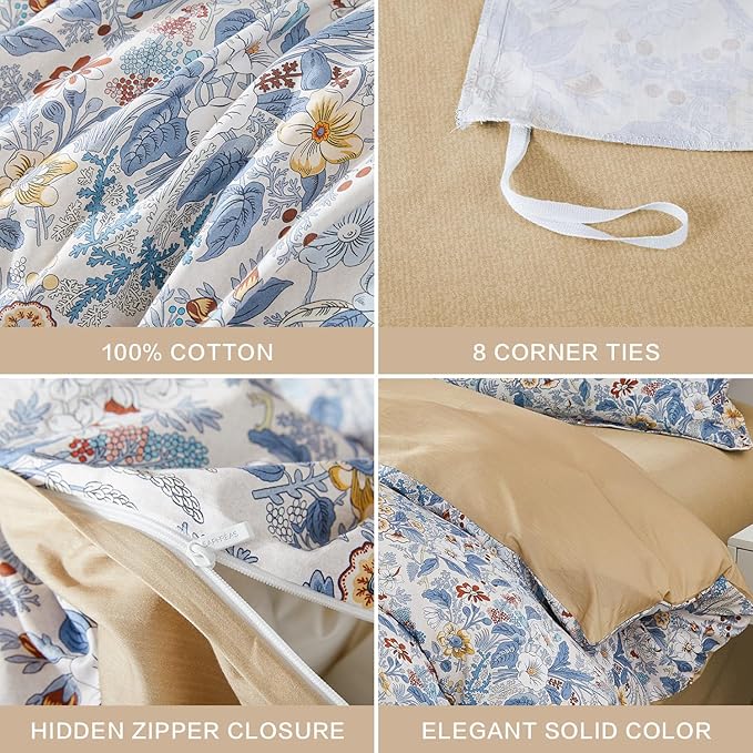 SAPHREAS Full Boho Duvet Cover Green Paisley Bedding Set with 8 Corner Ties and 2 Pillow Shams100% Cotton Reversible Duvet Cover Set with Zipper Closure