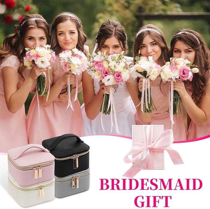 PU Leather Travel Jewelry Organizer Case with 4 Pouches & Handle, Anti-Tangle Storage Box for Necklace, Earrings, Rings, Compact Jewelry Box for Women Gift (Beige)