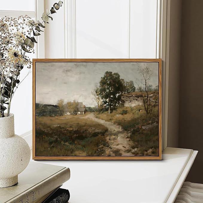 Floating Framed Vintage Canvas Wall Art Decor, Modern Countryside Wall Decor for Living Room, Nature Landscape Pictures Paintings Prints for Bedroom Hallway Office Decoration 12x16 inch