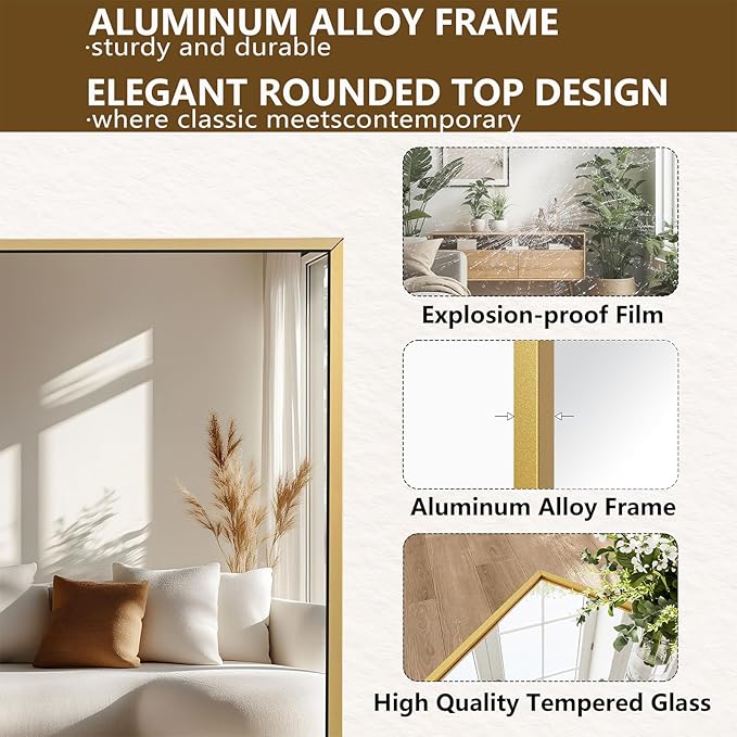 Koonmi 68"x22" Floor Mirror Full Length, Bedroom Floor Body Mirror with Stand, Large Gold Mirror, Leaning, Standing or Hanging Horizontally/Vertically