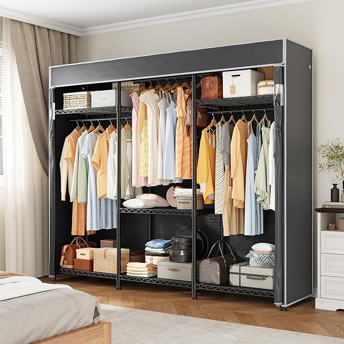 Raybee Heavy Duty Clothes Rack with Cover 800 LBS Clothing Racks for Hanging Clothes for Bedroom 56" Wx 16" Dx75.5 H