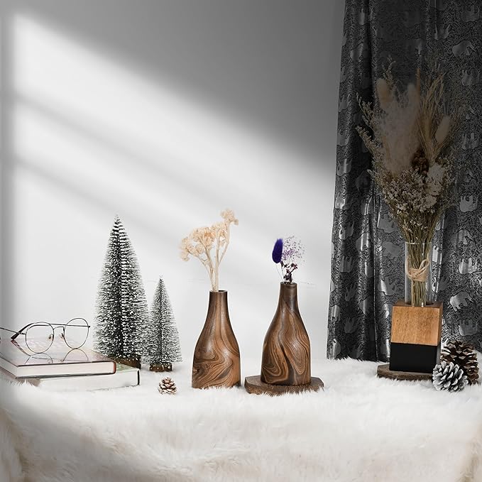 Aeravida Artistic Grain Pattern Natural Mango Tree Wood Flower Vase | Mango Tree Wood Flower Vase | Handmade Home Office Table Vase| Flower Vases Decorative for Living Room (1PCS)