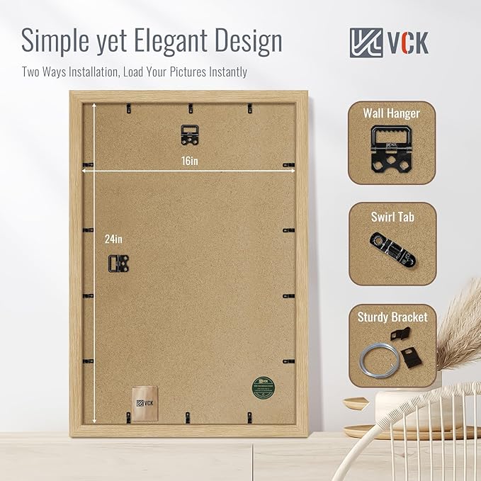 VCK 16x24 Poster Frame Set of 4 - Oak, Gallery-Quality Wood Picture Frames, 1.1-Inch Wide Border, Polished Plexiglass, Vertical or Horizontal Wall Display for Photo/Art/Prints, Natural Oak