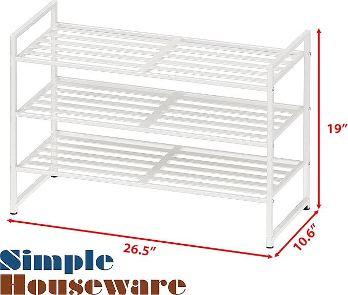SIMPLE HOUSEWARE 3-Tier Stackable Metal Panel Shoes Rack, White