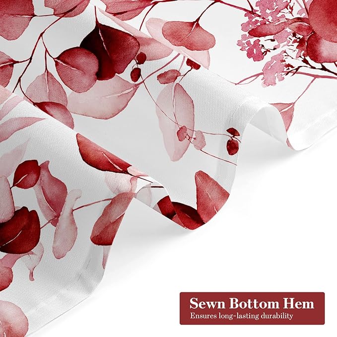 MitoVilla Red Spring Floral Shower Curtain, Modern Plants Botanical Fabric Cloth Shower Curtains for Chic Elegant Bathroom Decor, Summer Watercolor Eucalyptus Leaf, 72x72