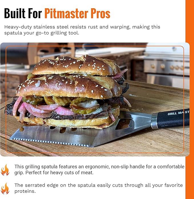 4-in-1 BBQ Spatula | Multifunctional Stainless Steel Grill Spatula with Polypropylene Handle, Serrated Edges, Bottle Opener | Perfect for BBQ grills, kebabs for Camping & Picnics