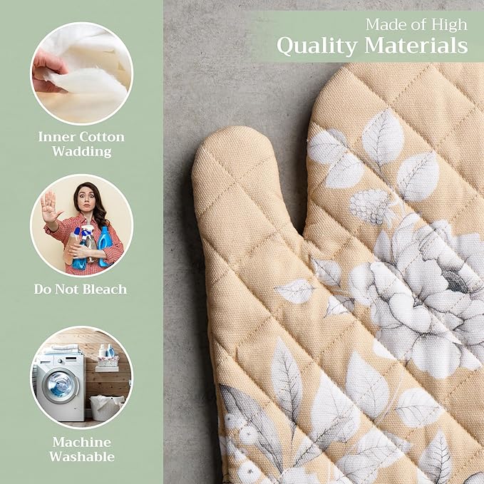 Maison d' Hermine Oven Gloves 100% Cotton Oven Mitt 7" x 13" with Loop Heat Resistant BBQ Cooking Gloves for Thanksgiving Christmas Decorations Baking Handling Hot Pans (Pack of 1, Pretty Autumn)