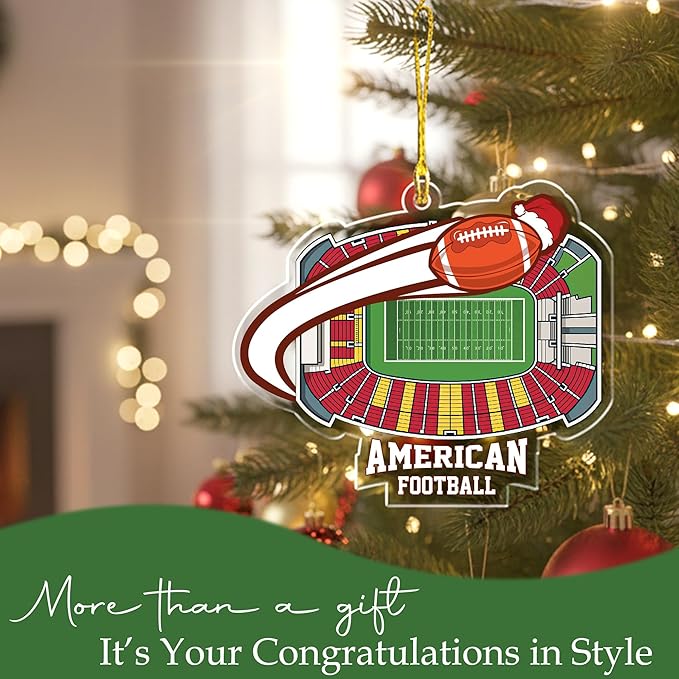 Football Christmas Ornaments 2025 - Acrylic Football Ornaments for Christmas Tree - Sports Themed Hanging Decor for Friends, Sport Player, Coaches, Teammates, Fans -Tree Decor Keepsake for Enthusiast