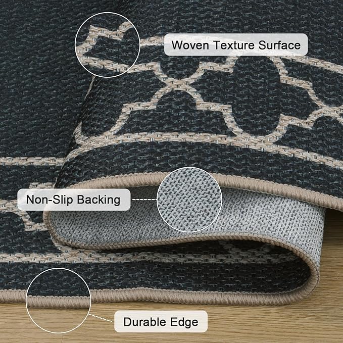 OJIA Easy Jute Front Door Mats Black Outdoor Rug 3x5, Washable Entryway Rug Indoor Doormat Bordered Indoor Outdoor Rugs Non-Slip Entry Rugs Farmhouse Area Rug for Porch Kitchen Living Room