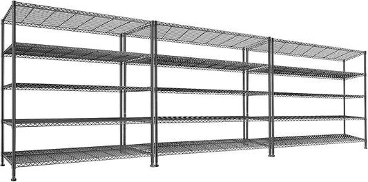 REIBII 45.8''W Steel Wire Shelving Unit, 5 Tier Adjustable Metal Storage Shelves for Kitchen Pantry Office Wire Rack Metal Shelving Unit for College Dorm School, 45.8" W x 71" H x 17.2" D 3PCS