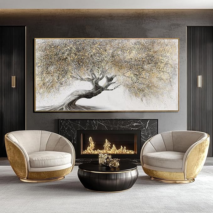 SDYA Nature Pictures Wall Decor Botanical Picture Prints 29"x58" Large Canvas Wall Art for Living Room Grey and Gold Artwork for Dining Room