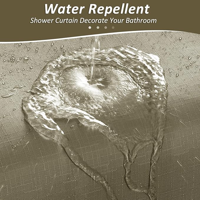 Grayish Brown Shower Curtains for Bathroom, Ombre Textured Fabric Shower Curtain Set, Hotel Spa Luxury with 12 Hooks, Decorative Bathroom Curtain 72 x 72