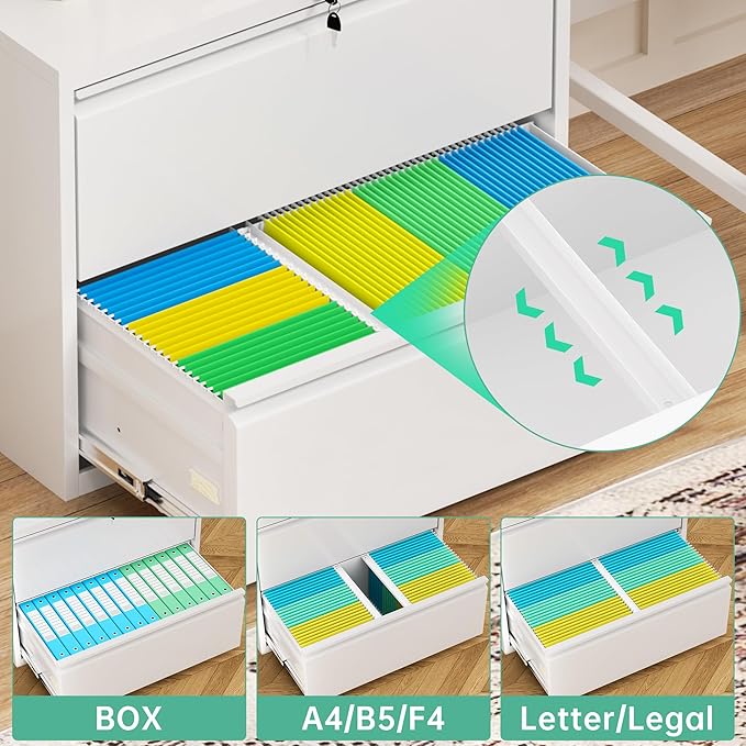 Superday Lateral File Cabinet 2 Drawer Metal File Cabinet with Lock, White Filing Cabinets for Home Office, Locking Filing Cabinets Hanging Files Letter/Legal/F4/A4