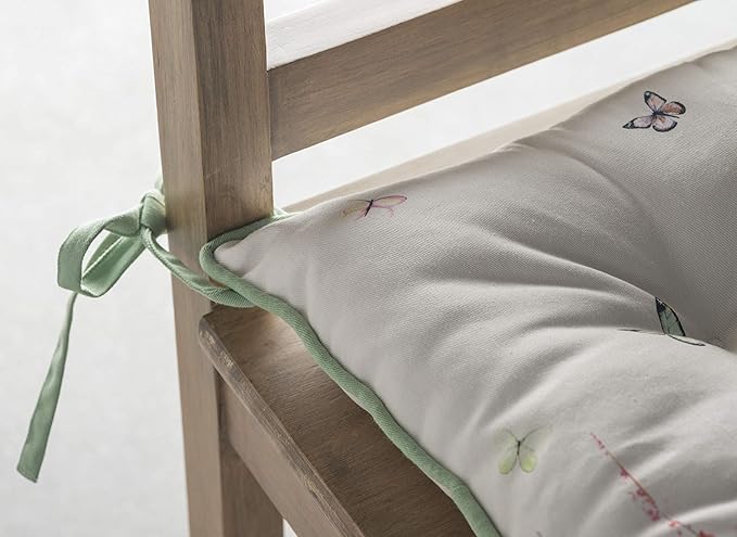 Maison d' Hermine Chair Pads for Dining Chairs Cotton Outer Fabric and Poly Filling 16"x16" Patio Seat Cushions for Furniture with Ties Home Chair Farmhouse (Botanical Fresh - Placed, Pack of 2)