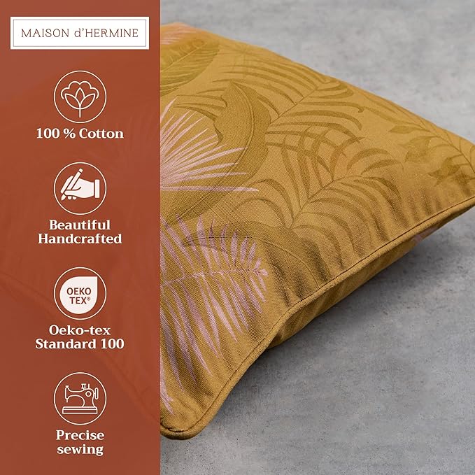 Maison d' Hermine Decorative Pillow Covers 20x20 Inch Square 100% Cotton Throw Pillow Covers with Invisible Zipper Cushion Case for Living Room Couch, Chair, Sofas, Bedroom, Home (Creole - Caramel)