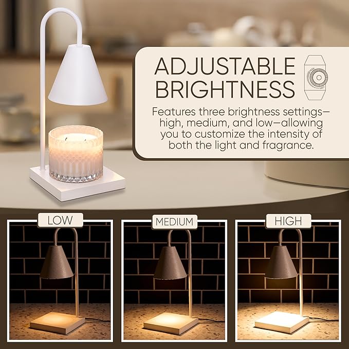 Sheffield Home Glass Candle Warmer Lamp – Elegant Candle Warmer for Long-Lasting Fragrance, Sleek Design, 13x5.5, White Iron Candle