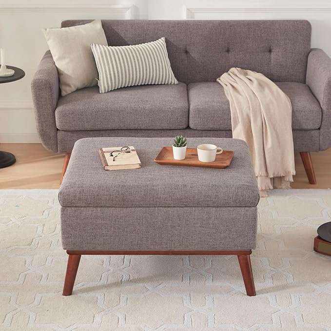 Kingfun 65" W Loveseat Sofa with Ottoman Coffee Table, Mid Century Modern Decor Love Seat Couches and Ottoman with Storage for Living Room, Button Tufted Upholstered Love Seats Furniture Set, Grey