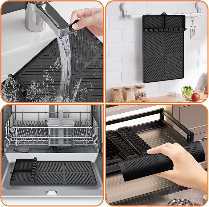 Blackstone Silicone Griddle Tools - Spatula Mat with Drip Pad & Grill Utensil Holder Side Shelf for Kitchen, Cooking, Countertop, Griddle Accessories - 2 Pack