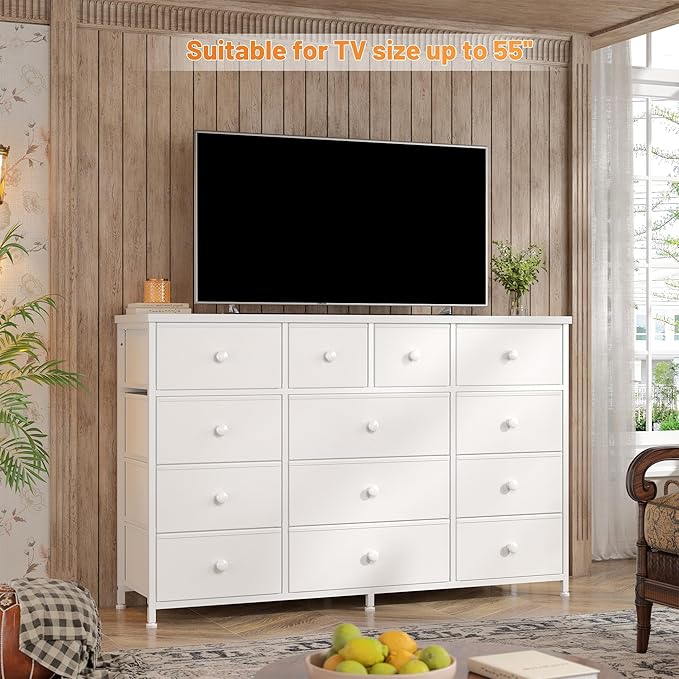 White Dresser for Bedroom with 13 Drawer,Entertainment Center for 40,50,55 inch, Modern Tv Stands & Chests of Drawers for Living Room, Hallway, Entryway