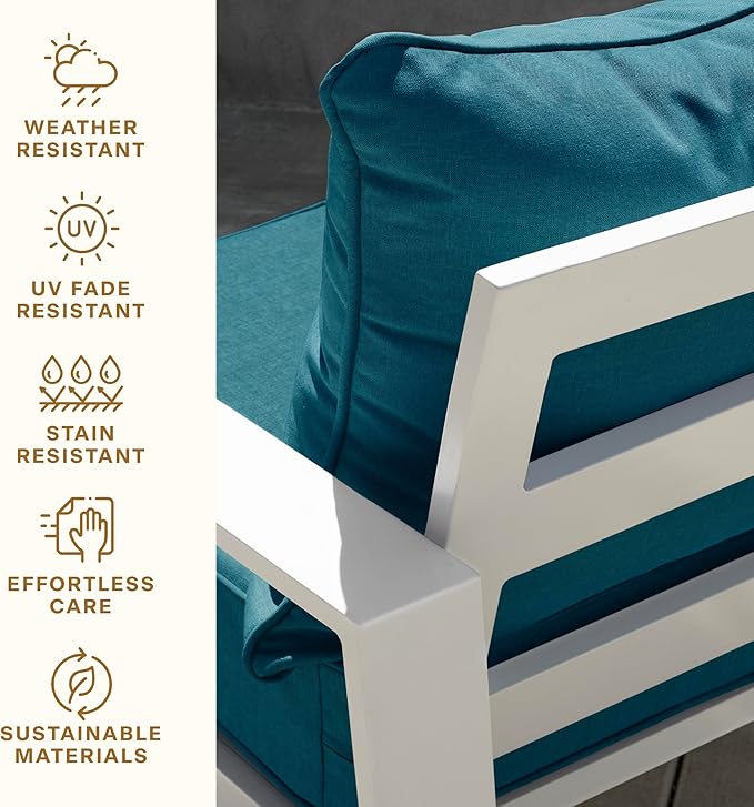 Honeycomb Outdoor Deep Seat, 24 x 23, Textured Solid Teal Chair Cushion for Patio Furniture