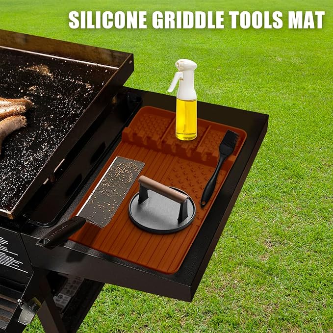 Silicone Griddle Tools Mat for Blackstone,Grill BBQ Caddy Utensils Holder for Kitchen,Cooking & Countertop,Large Spatula Mat with Drip Pad,Griddle Accessories for Blackstone (brown-2)