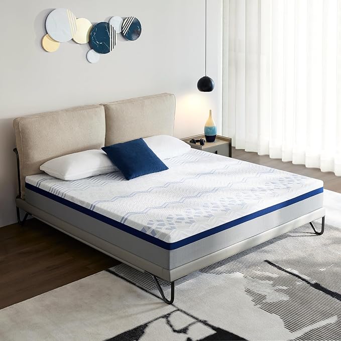 BedsPick 10 Inch Queen Gel Memory Foam Mattress in a Box, Medium-Firm Feel for Back Pain Relief, Fiberglass Free, Motion Isolation, CertiPUR-US Certified