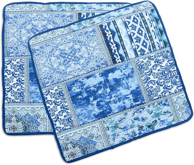 NEWLAKE Blue Classic Bohemian Style Cotton Throw Pillow Covers (2 Pieces, 18X18 Inch)