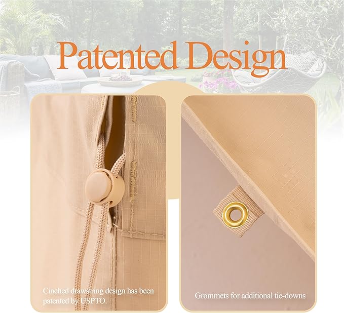 WJ-X3 Large Rectangular Beige Heavy-Duty Patio Table Cover, 136x88x36in - Wind-Resistant, Waterproof, Anti-Fade - Perfect for Outdoor Sectional Furniture Sets