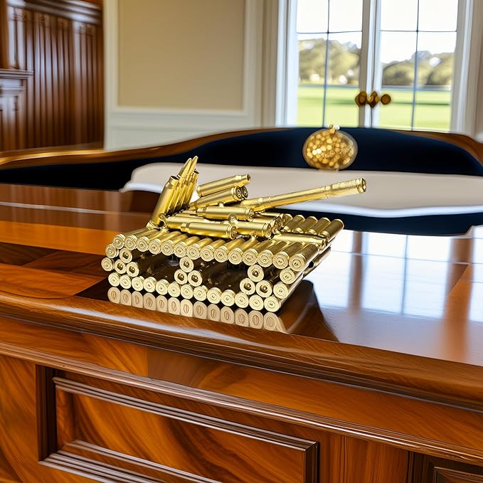 Bullet Shell Military Vehicle Sculptures - Handmade Tank, Airplane, Warship Metal Art Decor for Home, Office, Study Room for Men, Veterans (Tank Model)