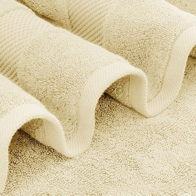White Classic Luxury Bath Towels Set of 4 Large - 700 GSM Cotton Ultra Soft Bath Towels 27x54 | Highly Absorbent and Quick Dry | Hotel Towels for Bathroom Luxury, Plush Shower Towels, Beige