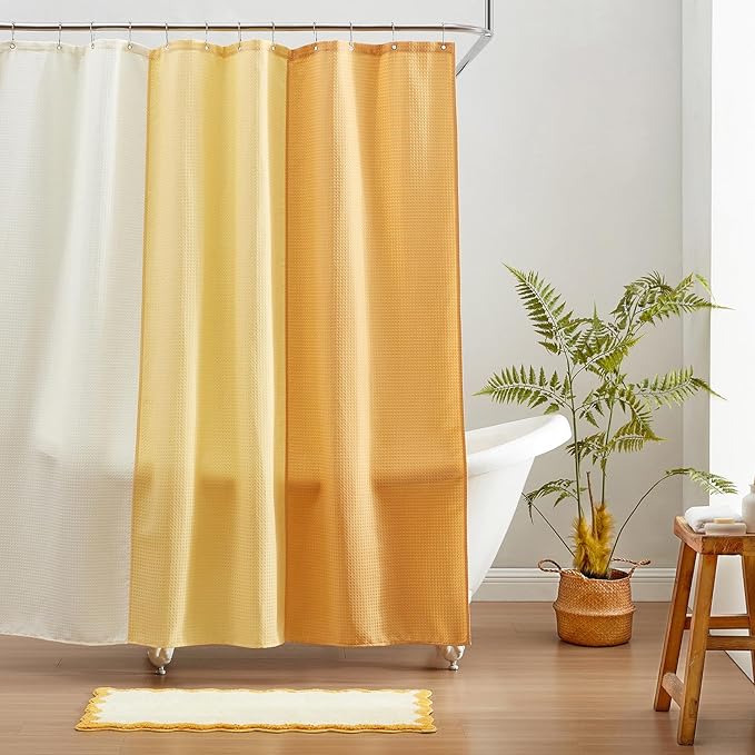 MONDAY MOOSE Bath Mat with Scalloped Wavy Ripple Design, Microfiber Absorbent Non Slip Tufted Rug for Floor, Shower or Kitchen (24x47 inch, Yellow)