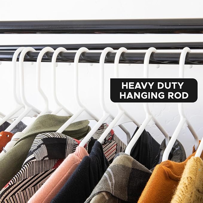 HOLDN’ STORAGE Portable Wardrobe Closet - 65 lb Large Capacity, Internal Heavy Duty Metal Rod, Zipper & Clear Window, Durable Clothes Organizer, Tool-Free Easy Assembly, White Canvas Cover