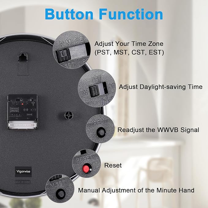 Atomic Analog Wall Clock, 12Inch Radio Controlled Sets Automatically Wall Clock Decorative for Living Room Office School