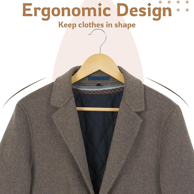 ELONG HOME Wooden Hangers, 20 Pack Wood Hangers with Extra Smooth Finish, Precisely Cut Notches and Chrome Swivel Hook, Wooden Clothes Hangers for Shirt Suit Jacket Dress